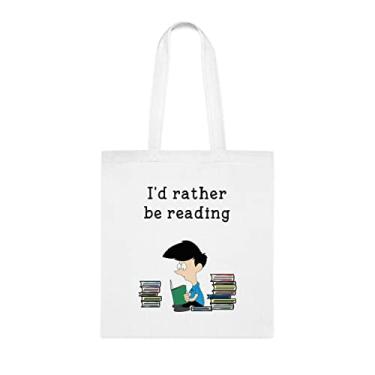 Imagem de Sacola de leitura, I'd Rather Be Reading Tote Bag, presente de leitura, bolsa de ombro de leitura, bolsas reutilizáveis para leitura, ideia de presente de cesta de Natal de aniversário, Branco
