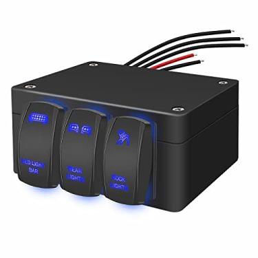 Imagem de weideer Caixa de interruptor basculante liga/desliga com 3 entradas de 12V 3 entradas luz traseira LED azul luzes de rocha barra de luz LED com parafusos pré-conectados para carro RV barco