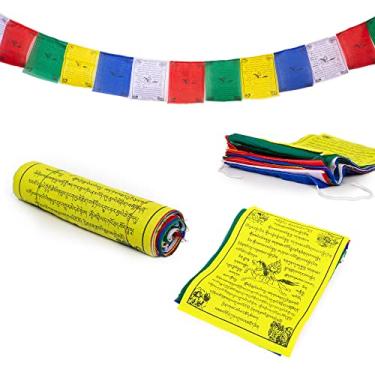 Imagem de Bandeiras tibetanas de oração de 20,32 cm x 25,40 cm - Feito à mão no Nepal Wind Horse Flag Affirmation 5 Rolos
