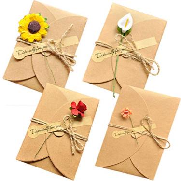Imagem de AECIH cartão de agradecimento flor cartão de felicitações cartão de aniversário cartão de convite feito à mão envelopes de cartão de convite faça você mesmo flor cartão postal, Kraftpaper