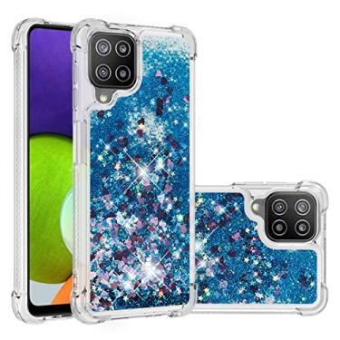 Imagem de Capa de celular Glitter Case para Samsung Galaxy A22 4G. Caso para mulheres meninas feminino sparkle líquido luxo flutuante moto rápido transparente macio Tpu. Capa de celular (Color : Blue heart)
