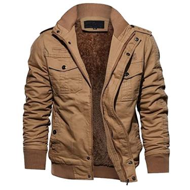 Imagem de Jaqueta militar masculina jaqueta bomber cargo com vários bolsos à prova de vento trabalho ao ar livre jaqueta softshell de lã, marrom, GG