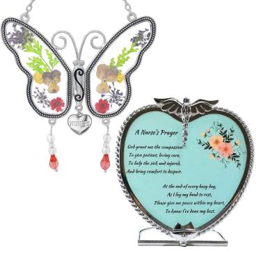 Imagem de Nurse Gift Set Butterfly Suncatcher with Pressed Flower Wings & Candleholder - Gifts for Nurses - Nurse Practitioners - Nurse Gifts - Nurse Graduation Gifts