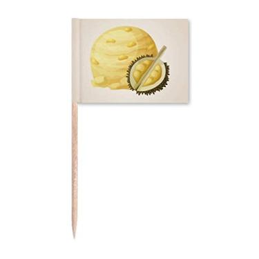 Imagem de Bola de sorvete amarela Durian picolé, bandeiras de palito, enfeite de festa