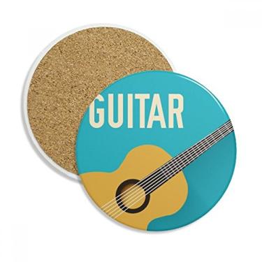 Imagem de Caneca de porta-copos com estampa azul com ilustração de guitarra musical pedra absorvente de proteção de mesa