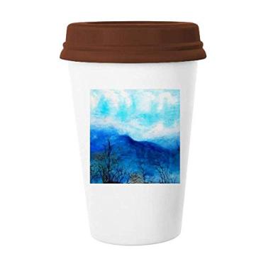 Imagem de Caneca de arte de pintura de montanha azul Caneca de café copo de cerâmica
