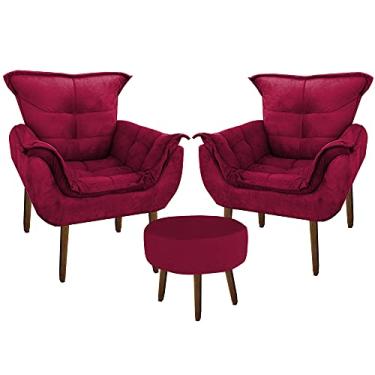 Imagem de KIT 02 Poltrona Decorativa Perola + Puff Redondo Vermelho - Moveis Aguias