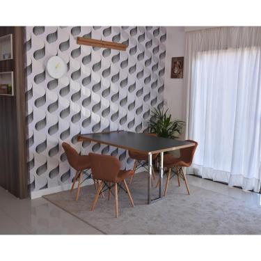 Imagem de Conjunto de Mesa Dobrável Retrátil 1,40 Preto/Noronha Inox + 4 Cadeiras Slim - Marrom