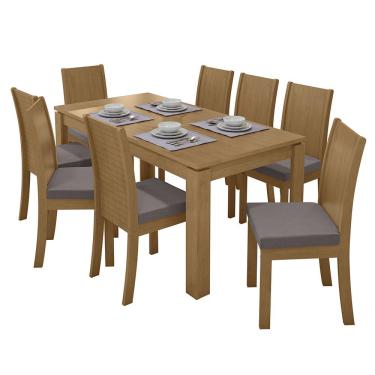 Imagem de Mesa de Jantar 200x90 com 8 Cadeiras Athenas Amêndoa/ - Móveis Lopas Veludo Capuccino