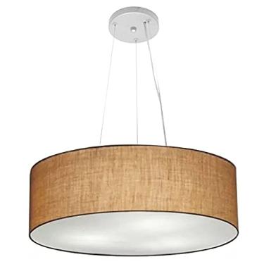 Imagem de Lustre Pendente Cilíndrico Cúpula Tecido 50x15 cm, Vivare Iluminação, Pendente4134 LP, Palha, Médio