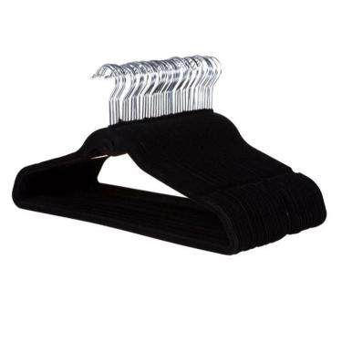 Imagem de 50 Cabides Veludo Slim Finos Antideslizantes Preto Begônia
