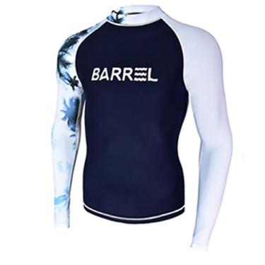 Imagem de Bestgift Conjunto masculino Rash Guard de manga comprida protetor solar secagem rápida roupa de surf fato de mergulho azul marinho branco top GG