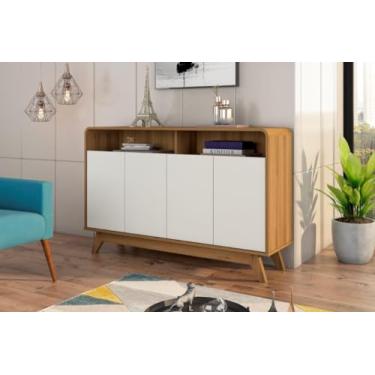 Imagem de Buffet ECC 100% MDP Estilo Retrô Com Pés em Madeira Cantos Arredondados 4 Portas Cor Nature/Off White