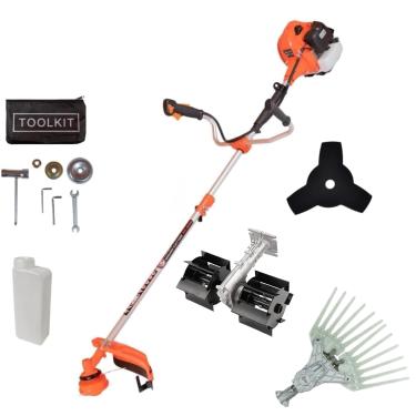 Imagem de Roçadeira Profissional 65CC a Gasolina, Motor 2 Tempos 3HP, com Enxada Rotativa e Derriçadeira de Café, Kit de Reposição e Manutenção Rápida