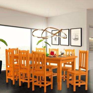 Imagem de Conjunto Sala De Jantar Mesa E 8 Cadeiras Madeira Maciça 200 x 88 cm Marrom Refy Shop JM