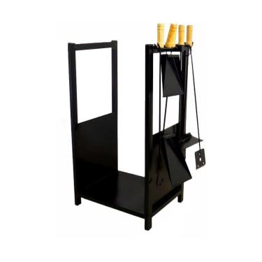 Imagem de Suporte Porta Lenha Em Aço Carbono E Kit Lareira 80x39x35cm