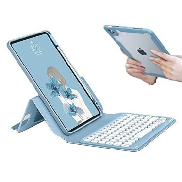 Imagem de Capa com teclado para iPad 9ª 8ª geração 7ª geração 10,2 polegadas/Air3/Pro 10,5, teclado destacável magnético com capa traseira transparente, teclas arredondadas, capa dura fina magnética transparente, azul celeste