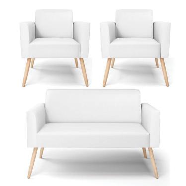 Imagem de Sofá Namoradeira Com 2 Poltronas Pés Palito Natural Marisa Corino D03 - D\`rossi Cor Branco
