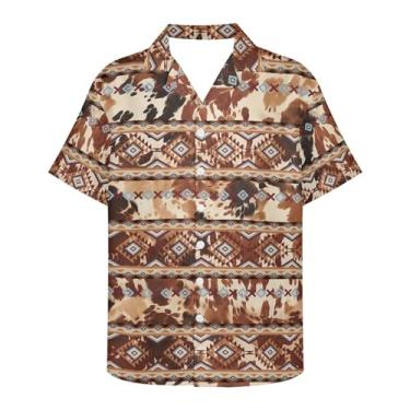Imagem de Gzzxiailg Camisa masculina manga curta abotoada Havaí camisa casual gola V praia tropical novidade blusa de verão secagem rápida, Vaca tribal, G