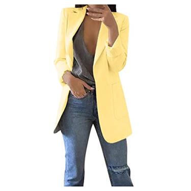 Imagem de Blazer de escritório para trabalho, jaqueta com fenda nas costas, casaco de manga comprida, blazers, blazer feminino (amarelo X)