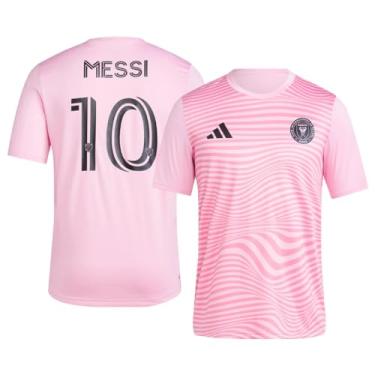 Imagem de adidas Camiseta masculina Lionel Messi Inter Miami CF #10 com nome e número do jogador, rosa, P