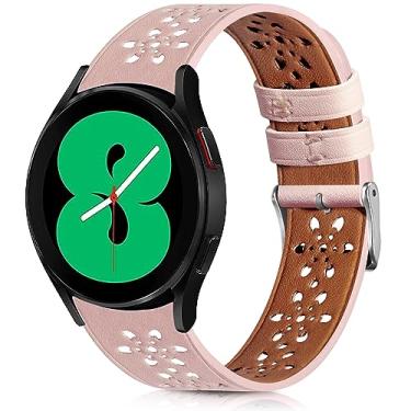 Imagem de BOTNUW Pulseira de couro de renda macia de 20 mm compatível com Samsung Galaxy Watch 6/4/5 de 40 mm e 44 mm/Samsung Galaxy Watch 6 Classic 43mm 47 mm/Galaxy Watch 5 Pro 45 mm/Galaxy Watch 4 Classic 42mm 46mm Pulseiras femininas masculinas, respirável, fina, vazada, esportiva, pulseira de substituiçã