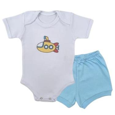 Imagem de Conjunto Body Manga Curta Bordado Submarino e Short Tapa Fralda - Roupa Bebê Menino-Masculino