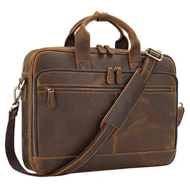 Imagem de Jack&Chris Maletas de couro masculinas para laptop, bolsa mensageiro masculina bolsa de ombro 15,6 polegadas capa anexada para trabalho JC44-8, marrom