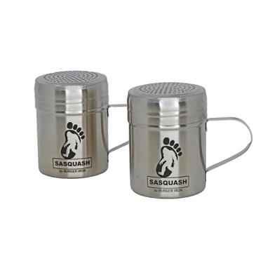Imagem de Coqueteleira de especiarias The Sasquash – Saleiro e pimenteiro com tampa de aço inoxidável de 300 ml de grau profissional Smash Burger para grelhar e grelhar – Pacote com 2 – Coleção Sasquash
