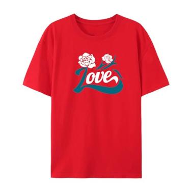 Imagem de Camiseta com estampa rosa para homens e mulheres Love Funny Graphic Shirt for Friends Love, Vermelho, 3G