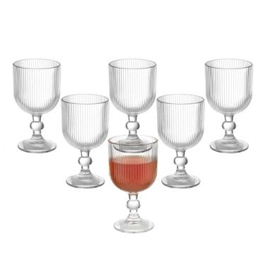 Imagem de Conjunto de 6 taças de vinho vintage, taças de água de vidro colorido de 325 ml, padrão exclusivo em relevo, vidro de haste alta transparente, para festa de casamento, bar, copos extravagantes, linha