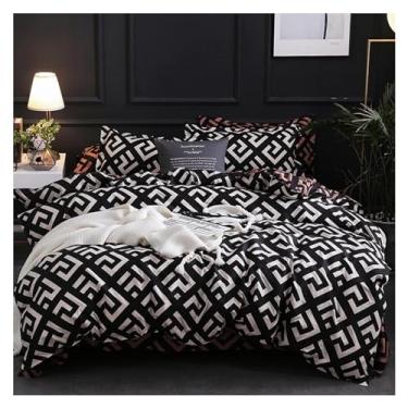 Imagem de Jogo de cama de luxo preto Queen King conjunto de capa de edredom de poliéster tamanho casal com fronha (1 Queen)