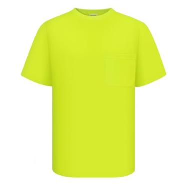 Imagem de TCCFCCT Camisetas masculinas Hi Vis Classe 3 de alta visibilidade com bolso, camisas de trabalho de construção de manga curta com tiras refletivas, camisas refletivas duráveis, respiráveis,