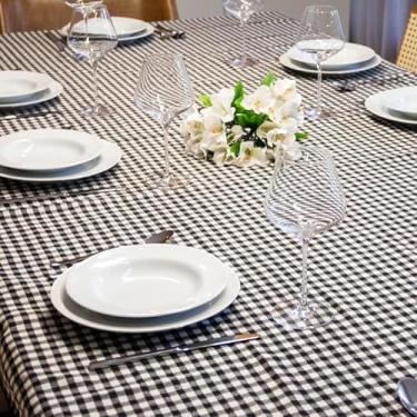 Imagem de Toalha de Mesa Xadrez Preta e Branca. Tecido Jacquard Fácil de Lavar e Secar (6 lugares (2,10m x 1,40m))