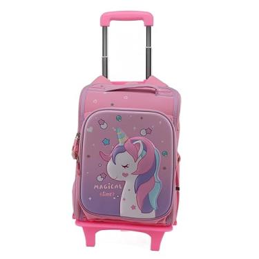 Imagem de Bolsa Escolar Infantil Com Rodas, Bolsa Escolar Carrinho Infantil Poliéster Rosa para Escola Primária