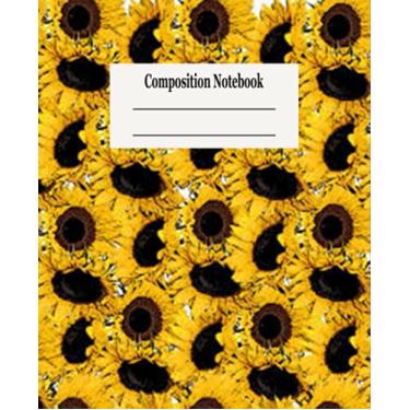 Imagem de Livro de composição: livro de redação pautado largo, caderno de diário de escrita com papel pautado, material escolar doméstico para estudantes universitários, meninas, crianças, escola, professores, padrão de girassóis