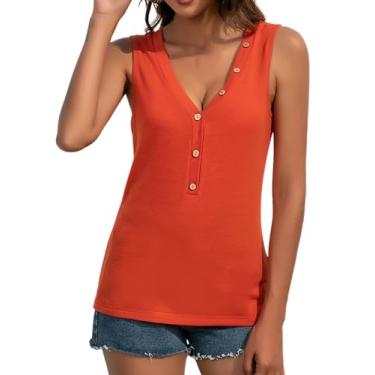 Imagem de Zcargel Camiseta regata feminina decote V frente única sexy alças finas cor sólida poliéster verão 2023 estilo, Laranja, M