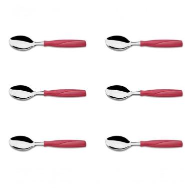 Imagem de Kit 6 Colher De Mesa Aço Inox Vermelho Brinox