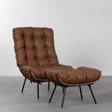 Imagem de Poltrona e Puff Costela Slim Alta - Trellis Cognac