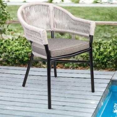 Imagem de Cadeira Área Externa Alumínio com Corda Naútica Almofada Removível Bear Preto/Amêndoa G56 - Gran Belo