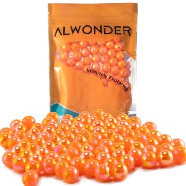 Imagem de Alwonder Pacote com 100 contas de pesca holográficas para plataformas de pesca, iscas de salmão, truta de aço, contas de peixe, água salgada, água doce, tamanhos variados, 10 mm, laranja