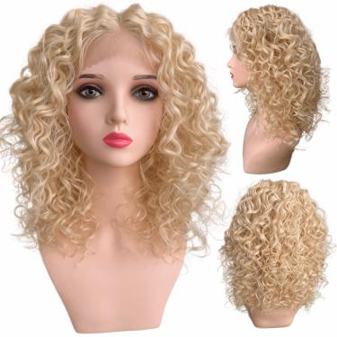 Imagem de Peruca Cacheada Loira Front Lace 13x1 HD média orgânica