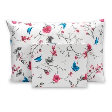 Imagem de Jogo De Cama Lençol Solteiro Kit 2 Peças C/Elástico 180 Fios Percal Estampado (Hibisco)
