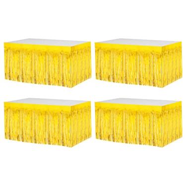 Imagem de Pacote com 4 saias de mesa Tinsel com franja metálica de 73 cm x 273 cm para mesas retangulares, cortinas streamer, pano de fundo para casamento, aniversário, boias de desfile, Natal, decoração de festa de Halloween (dourado)