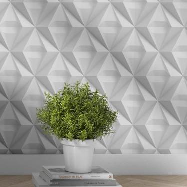 Imagem de Papel de Parede Adesivo 3D Efeito Triangulo Branco e Cinza Quarto Sala