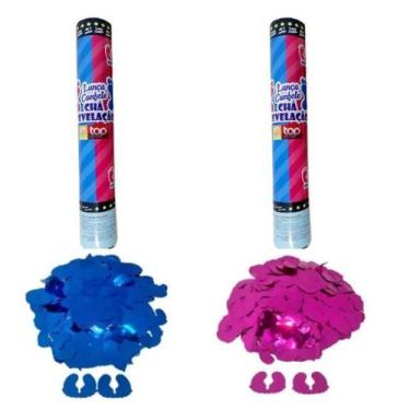 Imagem de Kit 2 Lança Confetes Chá Revelação Pezinho Bebe Rosa Azul Menina Menin