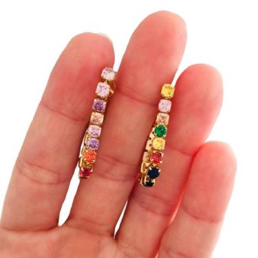 Imagem de Brinco de Argola de Zircônias Riviera Color Folheado a Ouro 18k - Dini