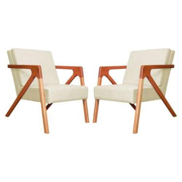 Imagem de Conjunto 2 Poltronas Monalisa Com Braços de Madeira Suede Marfim - LM 