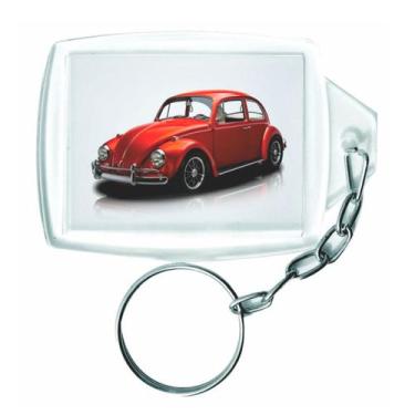 Imagem de Jogo De Chaveiros Acrílicas 3x4cm Fusca Vermelho Com Chaveiro - 12 Peç