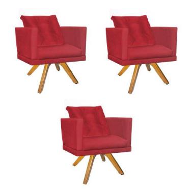 Imagem de Kit 03 Poltrona Lucia Confort Base Giratória Caramelo Com Almofada Sal